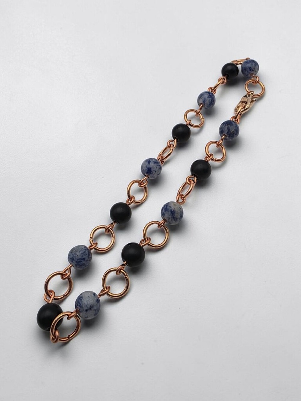 Sodalite & Black Beads Anklet in Rose Gold Handmade Boho Jewelry Style